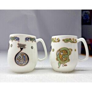 2 Mugs Ireland Royal Tara Celtic Illuminative Art Book of Kells Bone China